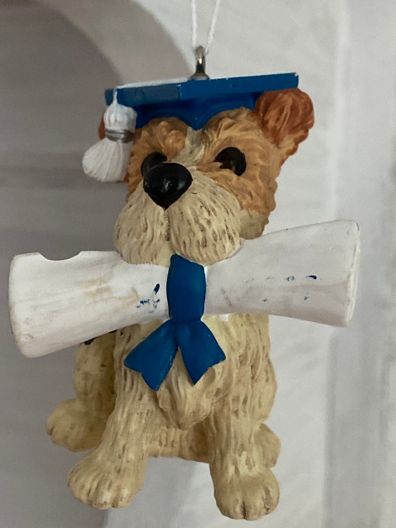 1997 Hallmark Graduation Dog Ornament Dog with Cap and Diploma