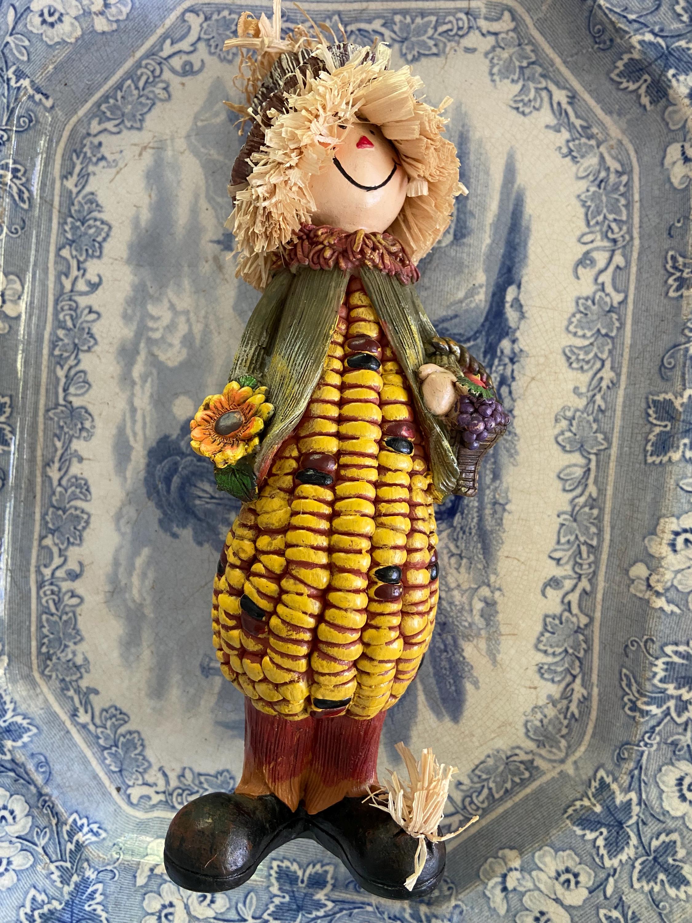 Happy Harvester Corn Scarecrow Figurine