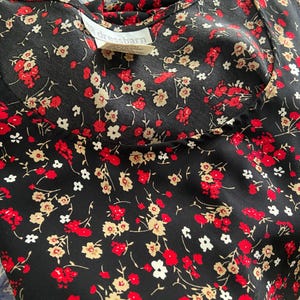 Vintage Versatile Black Floral Maxi Dress by Dressbarn Red and Tan Flowers