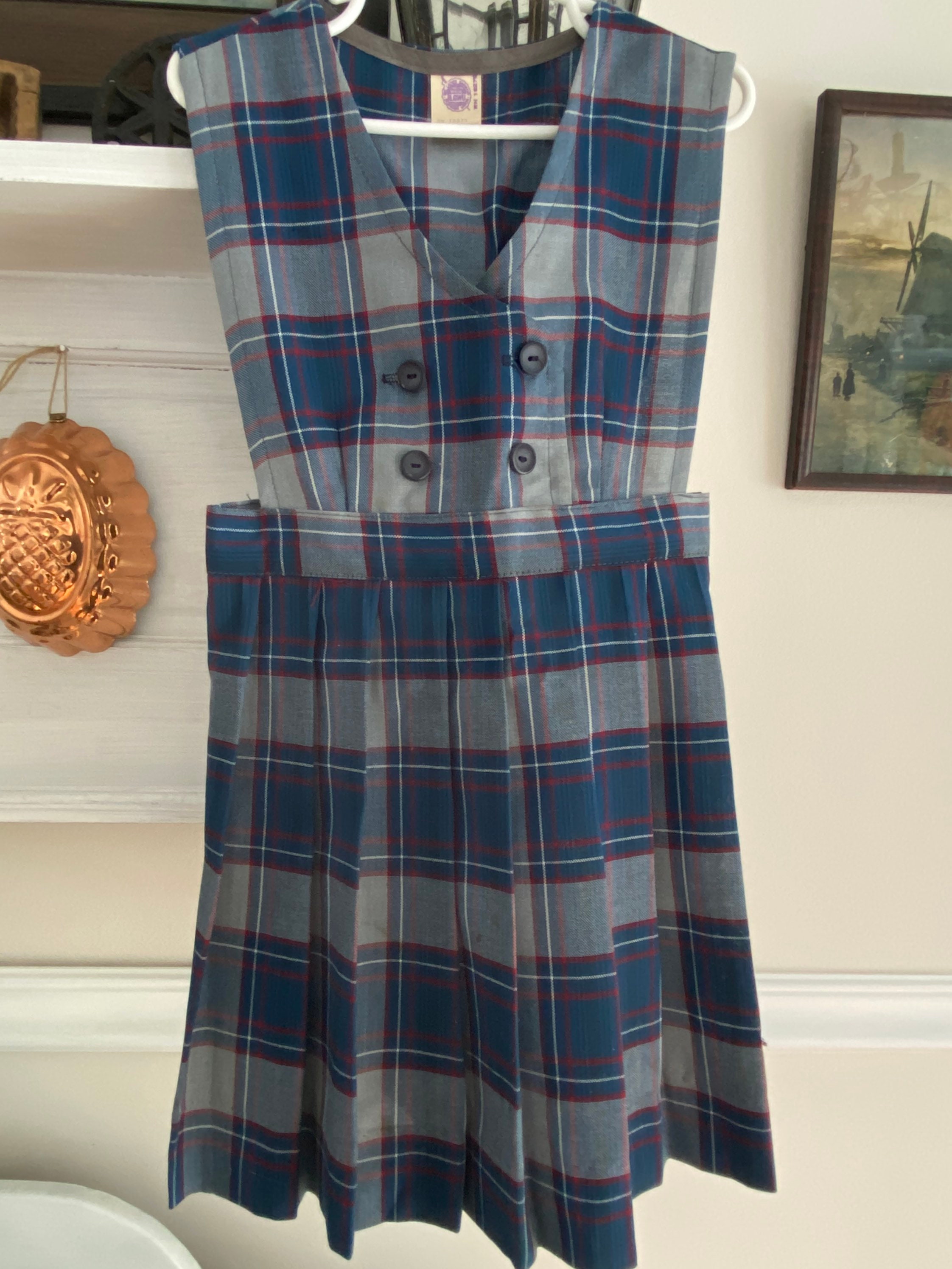 School Girl Uniform Dress Blue Plaid Uniform Dress Size 5 Etsy