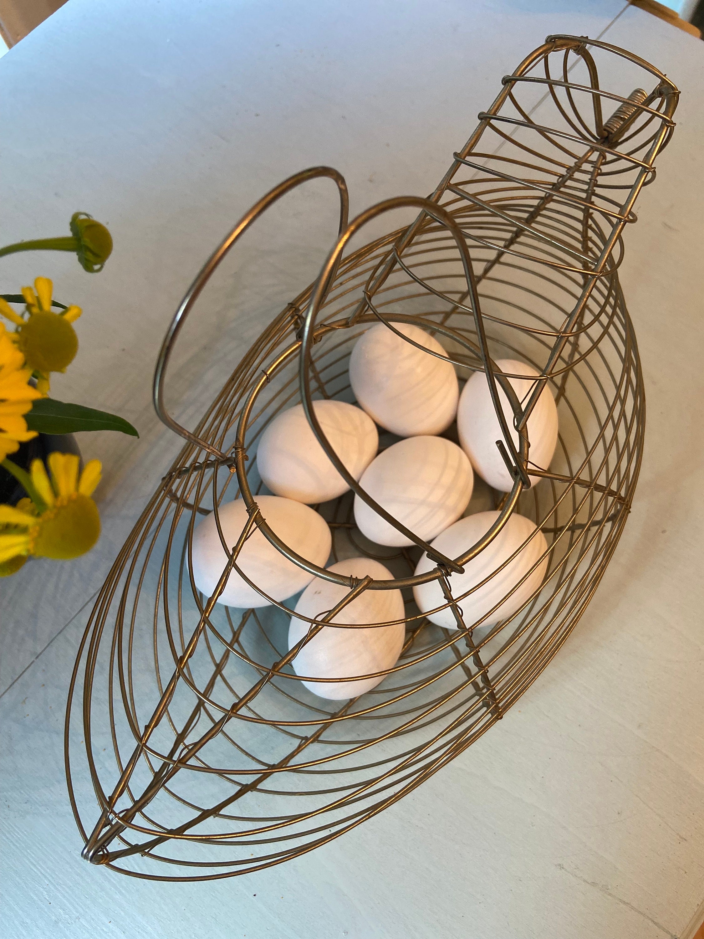 SINGFNH Panier à œufs de poule, panier en fil métallique avec housse et poignées en céramique, peut contenir 25 œufs