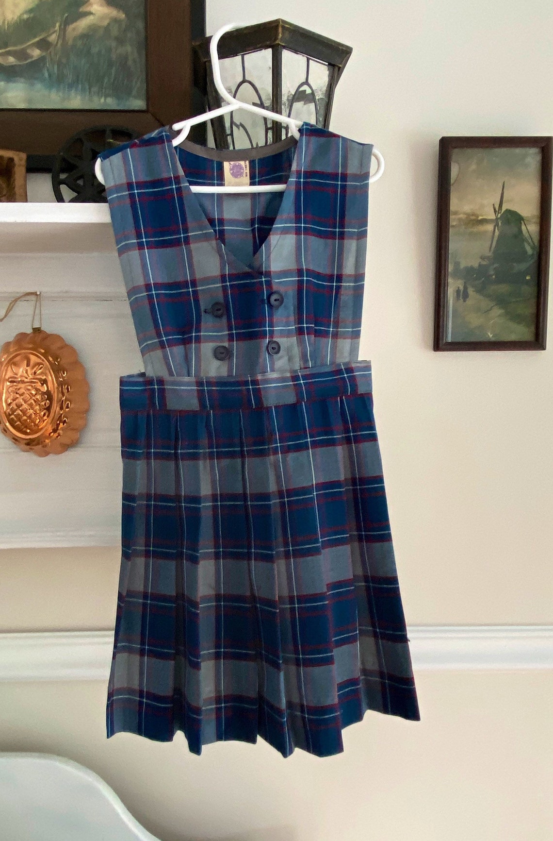 Plaid School Girl Uniform Dress Blue Plaid Uniform Dress Etsy