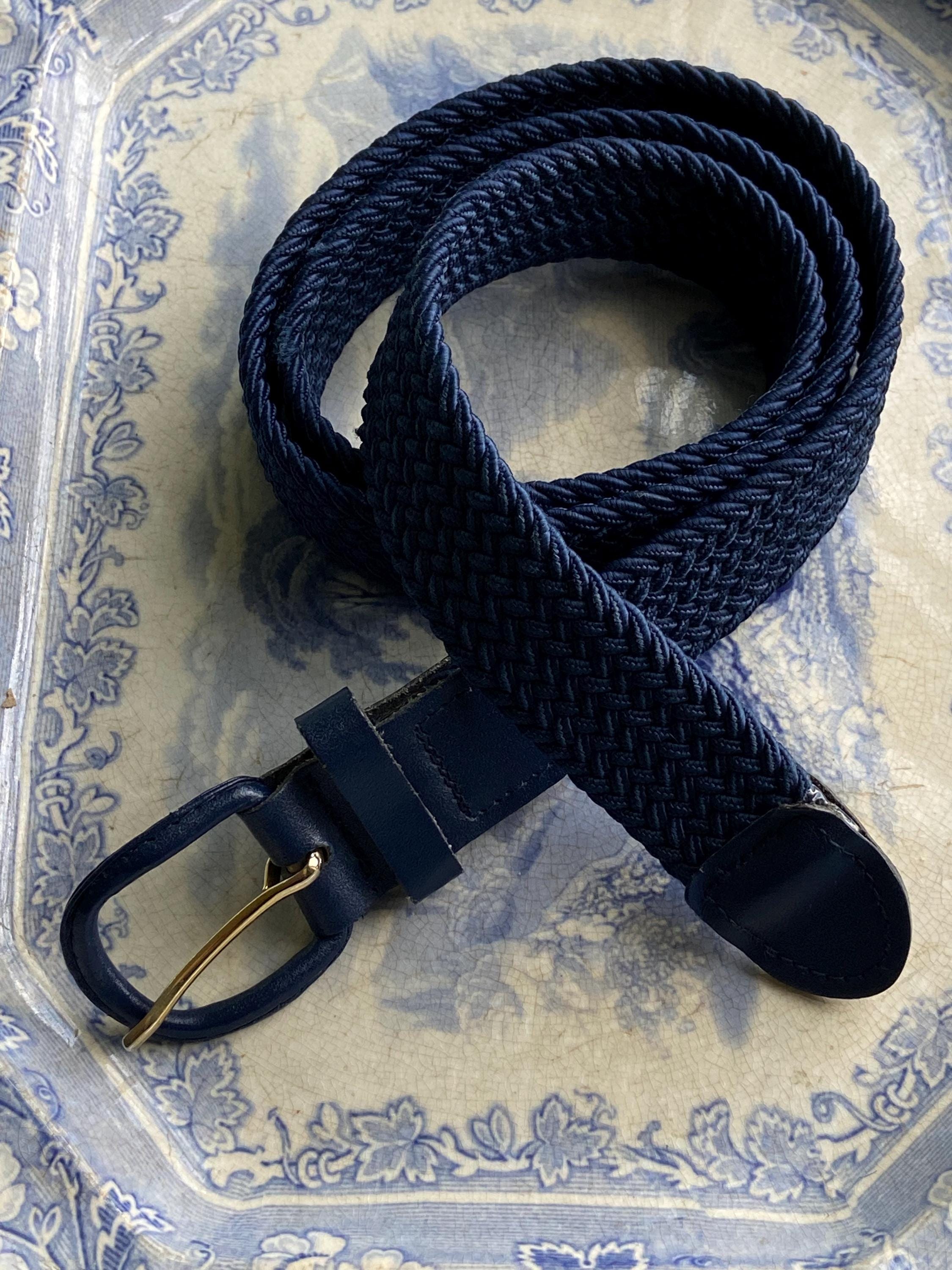 VTG Classic Navy Blue Belt Braided Stretch With Leather Ends  display picture 2