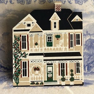 Painted Wooden Victorian House Stand Alone Decor - Wood Block House