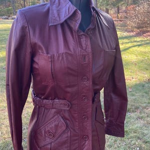 Vintage 70s Burgundy Leather Jacket Size S