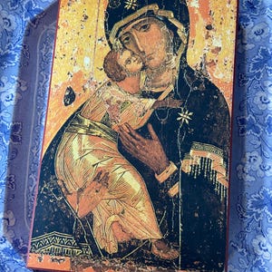 Theotokos Of Vladimir Icon Virgin Mary Wooden Orthodox Christian Wall Plaque Madonna and Child