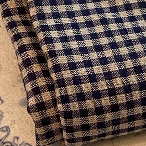 Tissu en coton à carreaux bleu marine primitif, 1/2 yard x 45&quot;