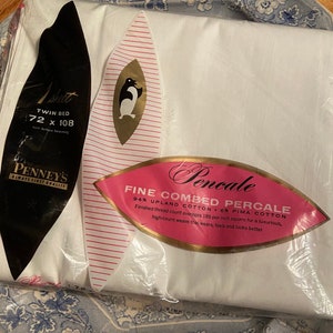 VTG NIP Penney’s White Cotton Flat Sheet Twin Bed Fine Combed Percale 186 Thread Count
