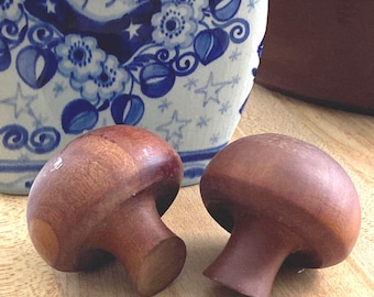 Hand Carved Wooden Mushrooms Set of Two