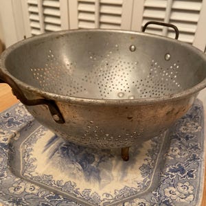 Vintage Rusty Colander with Star Pattern - Rustic Footed Strainer with Handles