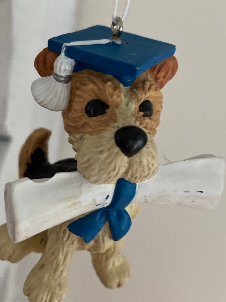 1997 Hallmark Graduation Dog Ornament Dog with Cap and Diploma