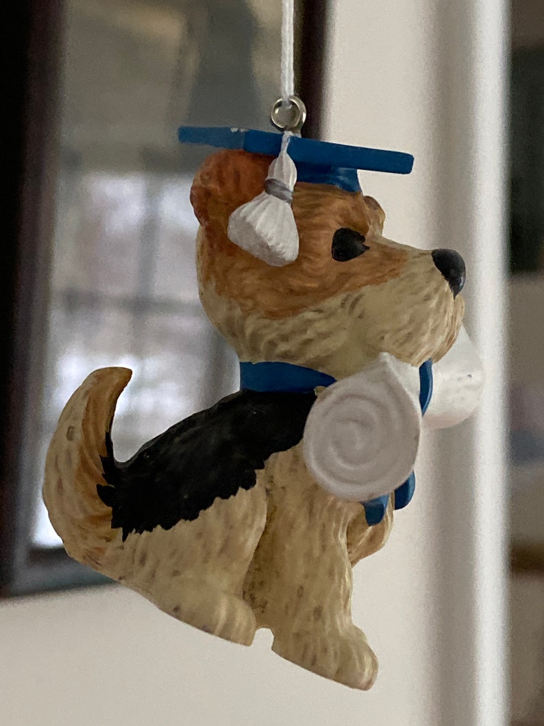 1997 Hallmark Graduation Dog Ornament Dog with Cap and Diploma