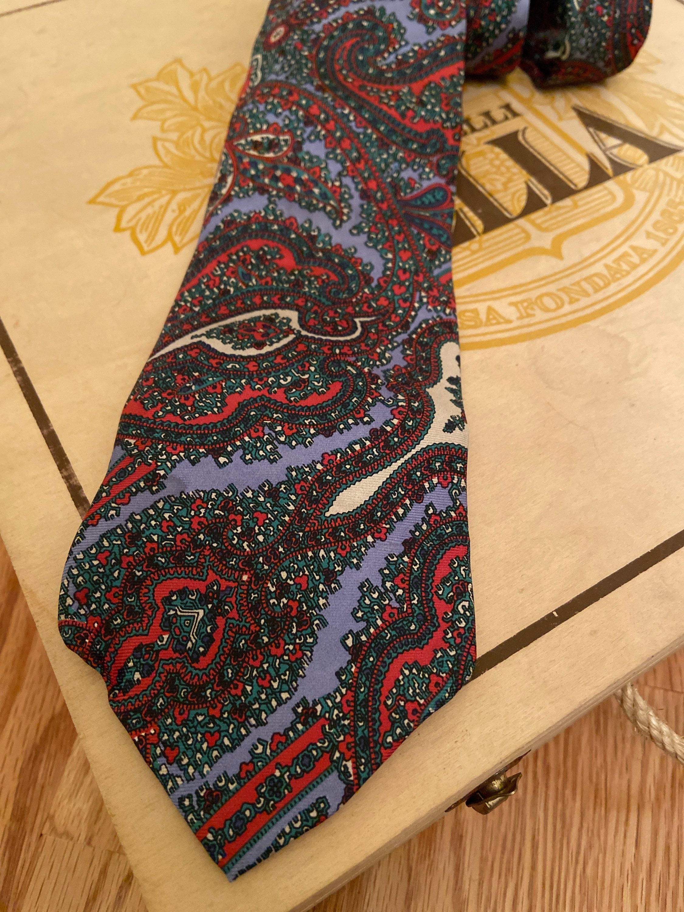 Silk Adolfo Necktie Periwinkle Blue and Red Paisley Tie | Etsy