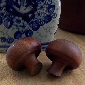 Wood Carved Mushrooms Set of Two Wooden Mushrooms