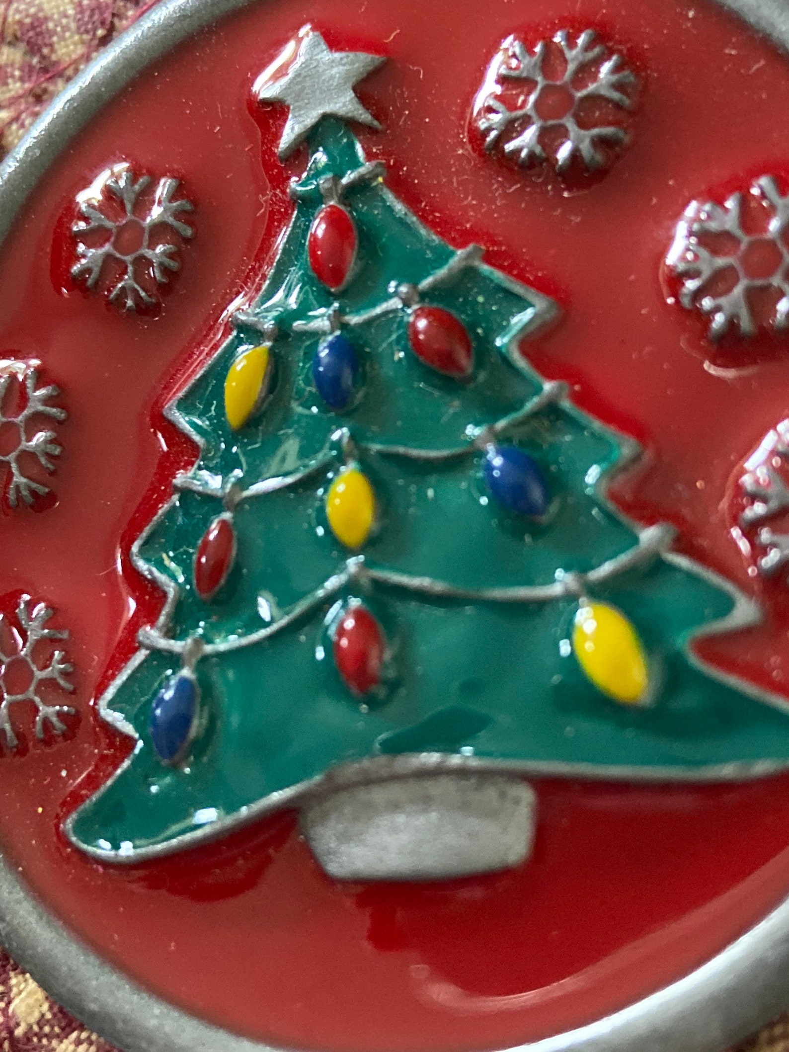Enamel Christmas Tree Ornament Vintage Metal Disk Ornament Etsy