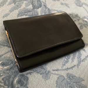Portefeuille classique pour femme en cuir noir - Portefeuille à rabat - Porte-monnaie en cuir souple
