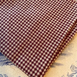 Primitive Cotton Gingham Fabric 12x13” Burgundy and Wheat Checkered Fabric