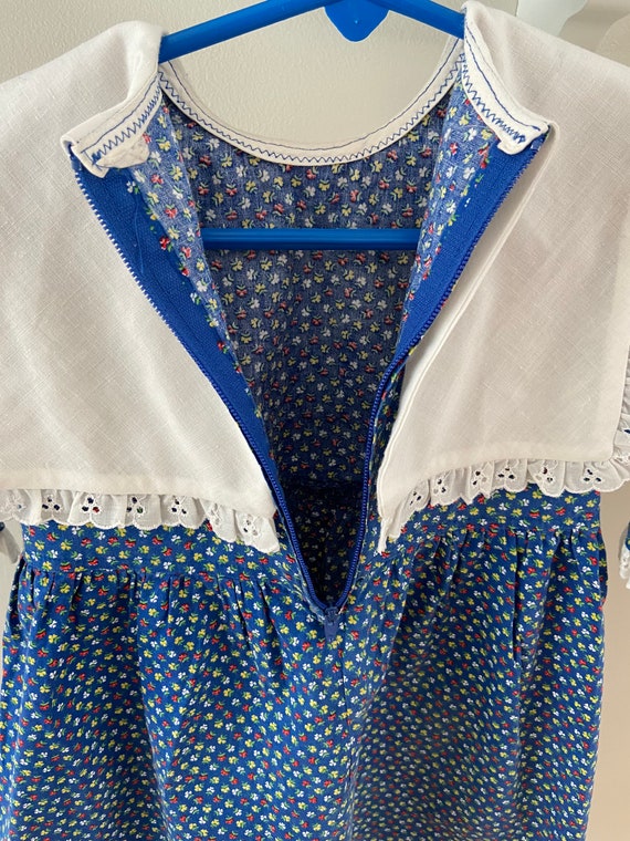 Vintage Little Girl Blue Cotton Dress with Eyelet… - image 6