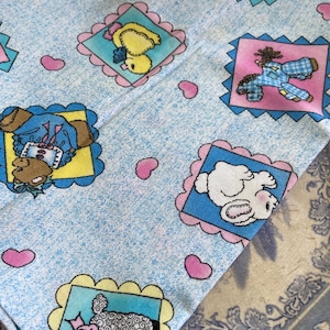 80s Baby Quilt Patch Cotton Fabric, Puff Heart Teddy Bears Bunnies Ducks Cotton Choose From Various Sizes