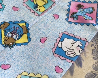 80s Baby Quilt Patch Cotton Fabric, Puff Heart Teddy Bears Bunnies Ducks Cotton Choose From Various Sizes