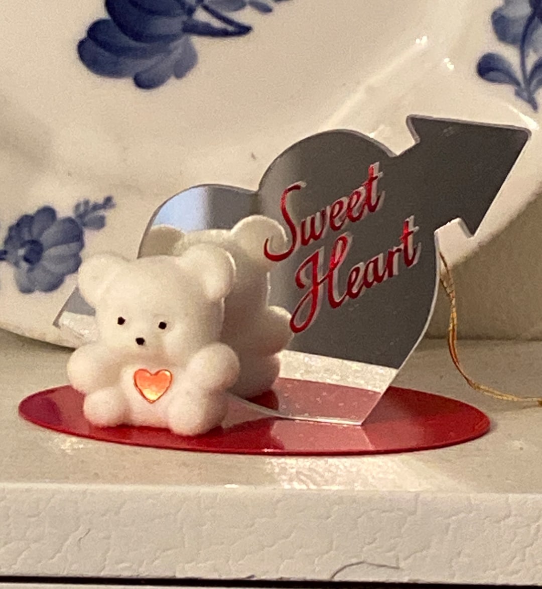 Sweet Heart Flocked White Teddy Bear Valentines Day Ornament - Etsy
