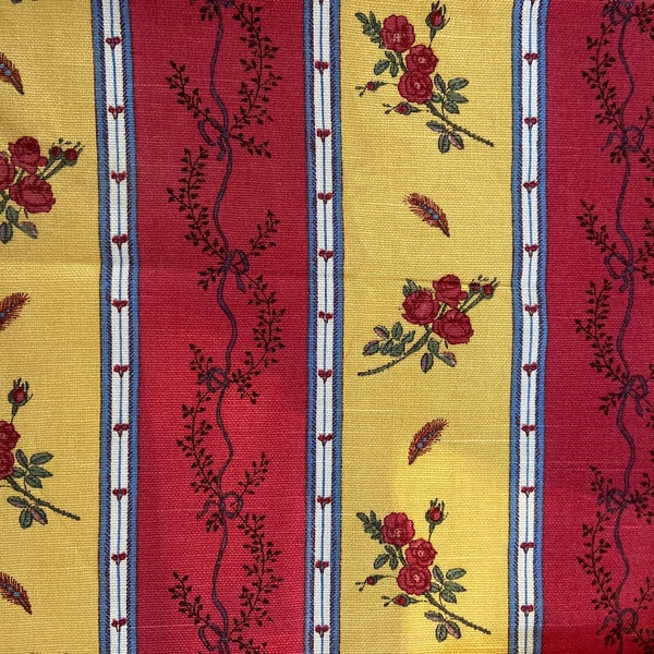 Vtg Remnant Fifth Avenue Design For Covington Fabric - Goldenrod and Dark Red Striped Home Decor Fabric