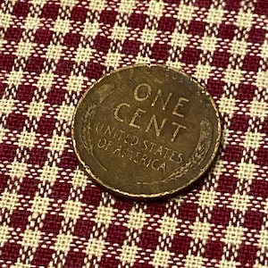 May include: A copper-coloured US penny with the words "ONE CENT" and "UNITED STATES OF AMERICA" inscribed on it.