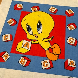 VTG Tweety Bird Cotton Quilt Panel  - Vintage Warner Brothers - Alphabet Block Fabric