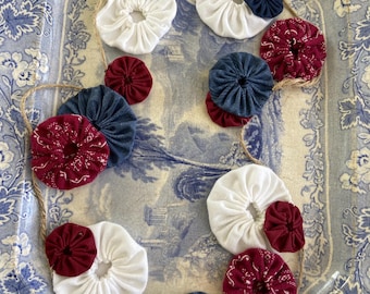 Handmade Primitive Americana Garland for 4th of July Celebrations