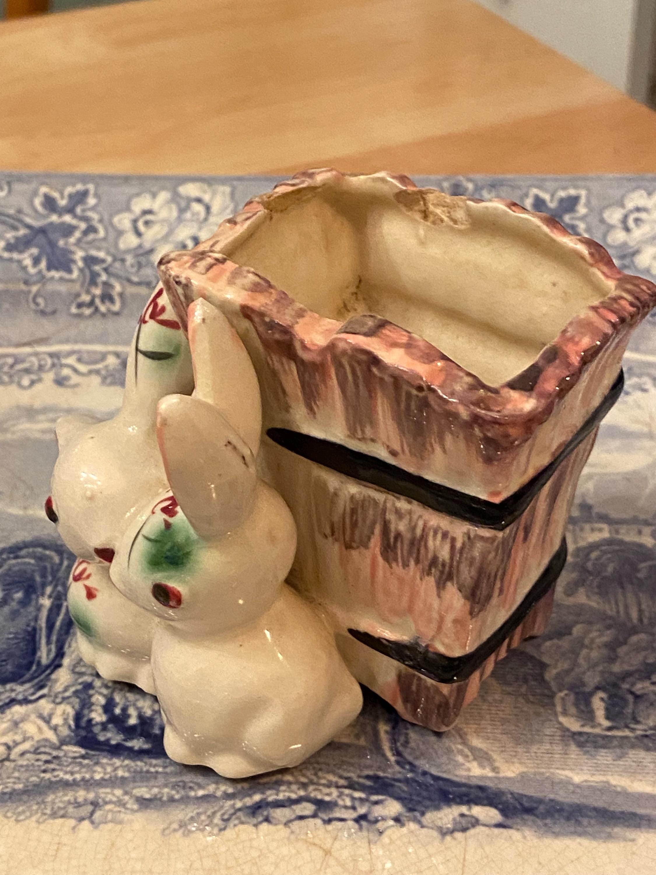 Vintage Japanese Bunny Couple Planter, Small Ceramic Rabbits Vase - Etsy