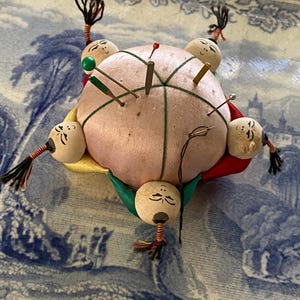 Vintage Satin Pincushion - Sumo Wrestler Pincushion - Collectible Notions