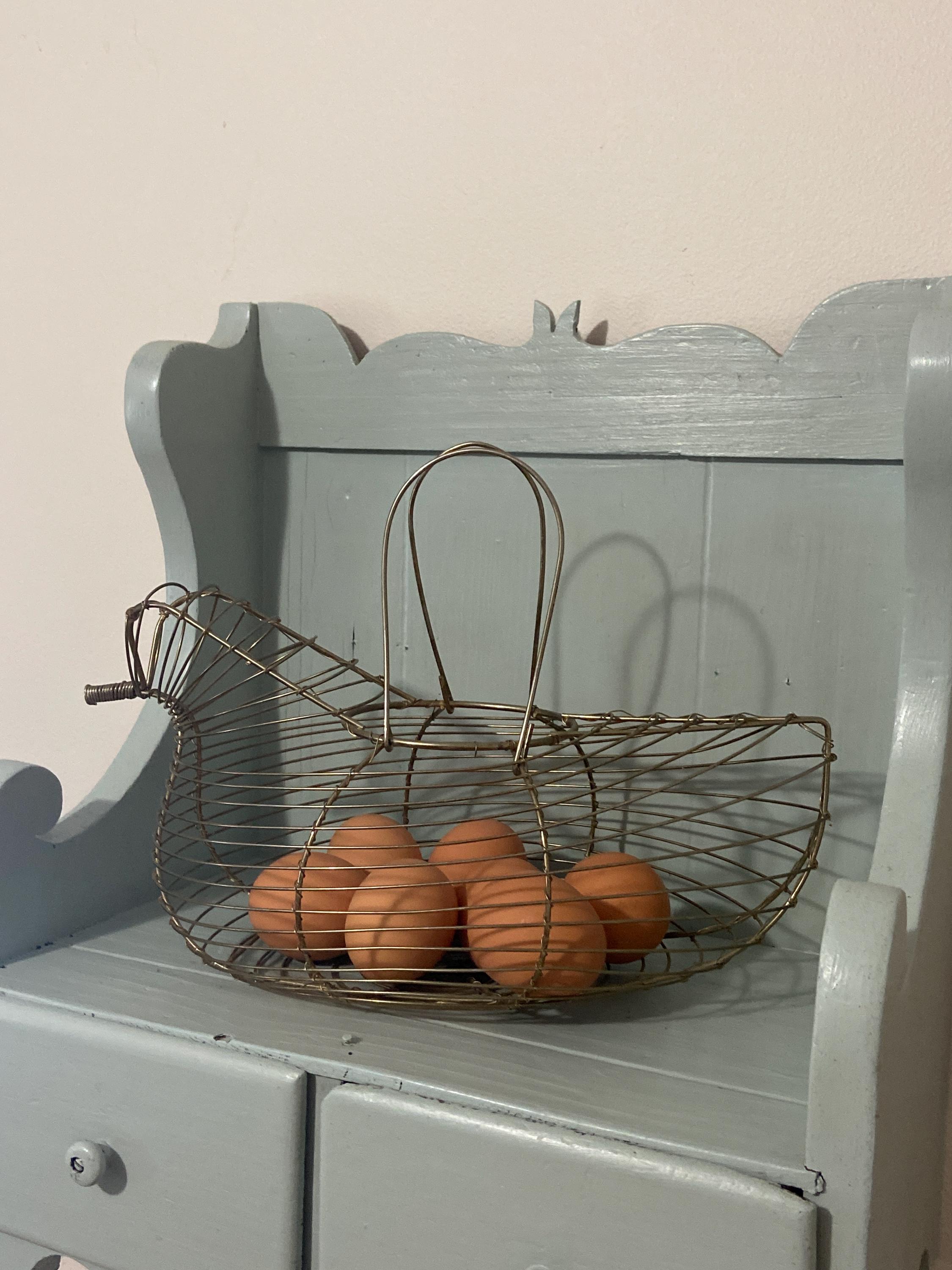 Panier Vintage Pour Œufs – Forme Poule Avec Œufs En Plastique, Déco Ferme Campagne