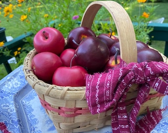 Primitive Centerpiece Basket of Apples with Red Cotton Bow - Country Kitchen Decor for Apple Lovers