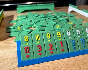 Custom Color Rummikub Set: Family Game Night, 2-8 Players, Tile Racks, Storage Box, 3D Printed