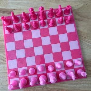 Handmade Pink Chess and Checkers Set: 12&quot; or 11&quot; Board, Felt Back