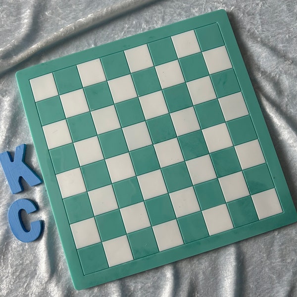 Seafoam Green and White Chess Board | 10.5"x10.5" | 32 Chess Pieces | 24 Checkers Pieces | Handmade | Made to Order