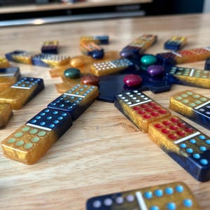 Mexican Train Dominoes | Double 12 | Bones | Family Game Night | Resin Dominoes | Double 9 | Train Hub | Customizable | Personalization