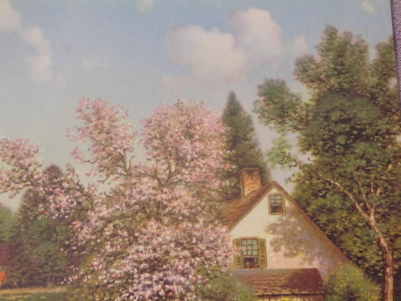 G.P 5236 Lithograph Lake House with Cherry Blossoms