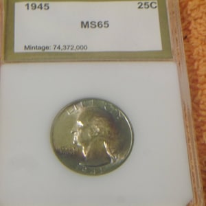 PCI MS65 1945 Washington Silver Quarter w/ Rainbow Toning