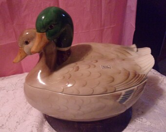 1980&#39;s Fitz and Floyd Soup Tureen Mallard Ducks Dish