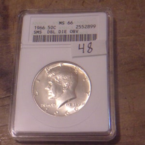 Graded MS66 1966 Kennedy Half Dollar SMS Dbl Die Obv