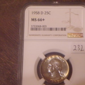 MS66+ 1958-D Washington Silver Quarter with very nice Toning