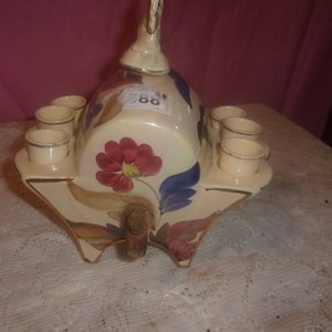 Porcelain Barrel Keg Flask w/ Cups Saki/Whiskey Set