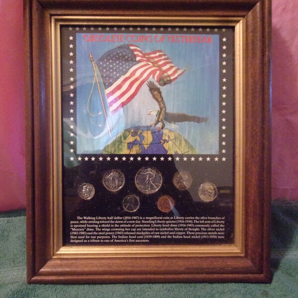 Obsolete Coins of Yesteryear" framed presentation