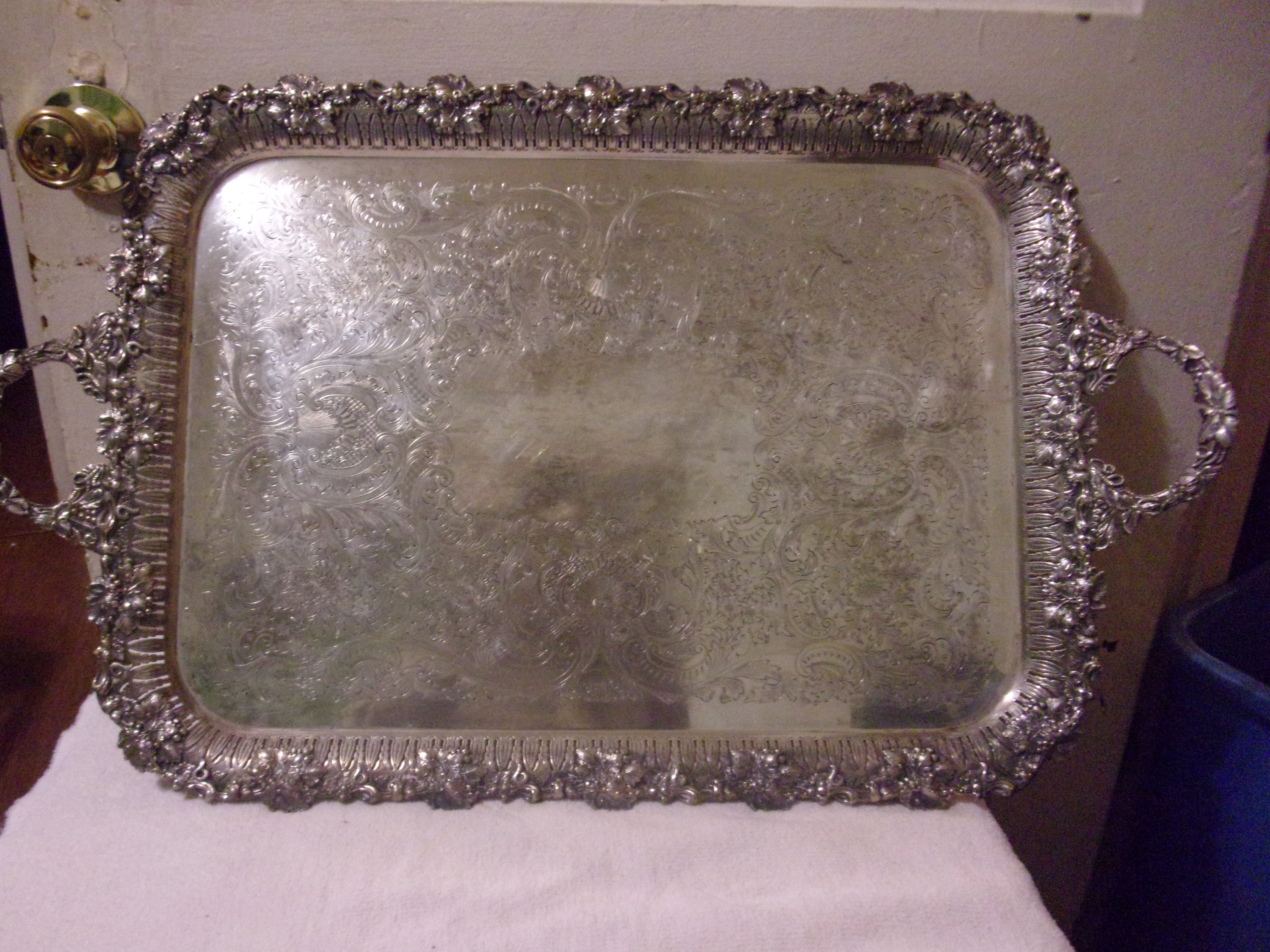 Antique c.1900 Birks-Ellis Regency Plate Pierced Large Serving Tray 28" Wide