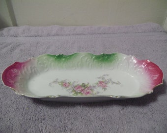 Flowered Pink and Green Celery Dish