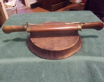 Vintage Hand Carved Wood and Brass Knife & Fork Carving Set