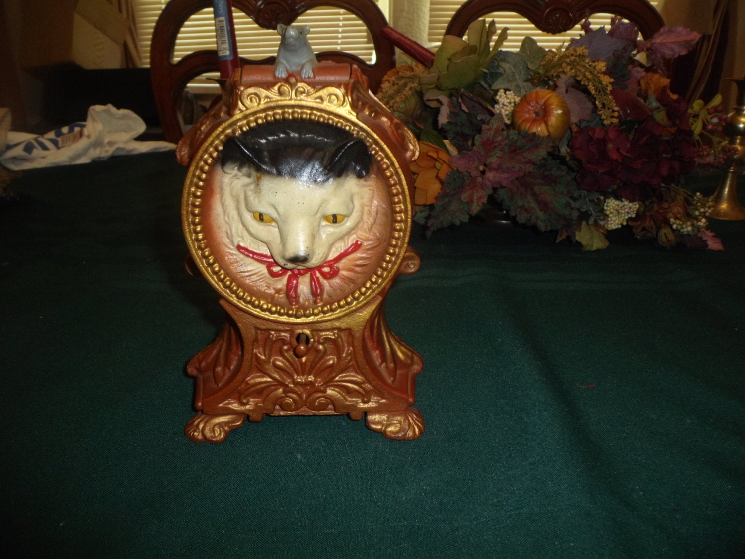 Vintage Cast Iron Cat and Mouse Mechanical Bank