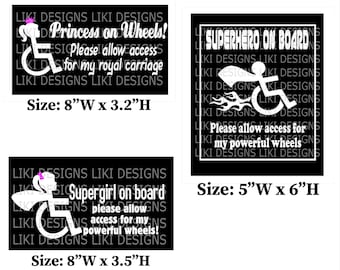 Princess/Superhero On Board Vinyl Decal - Wheelchair Sticker