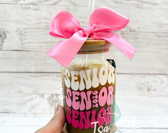 Personalized Senior Graduation Glass Can with Bow
